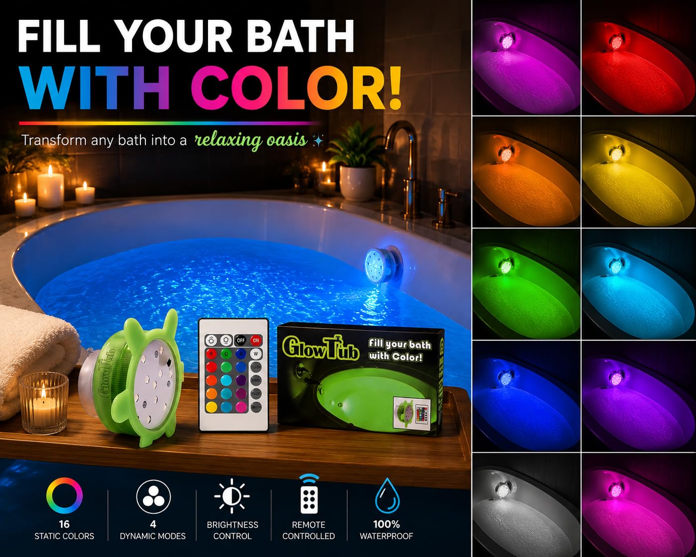 Amazon.co.jp: GlowTub 水中 リモート制御の LED 色が変化するライト